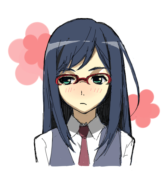black_hair, blue_eyes, blush, glasses, green_eyes, mochikichi, necktie, school_uniform