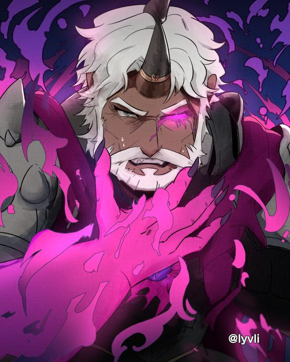 1boy, alt_text, armor, beard, commentary, corruption, dark-skinned_male, dark_skin