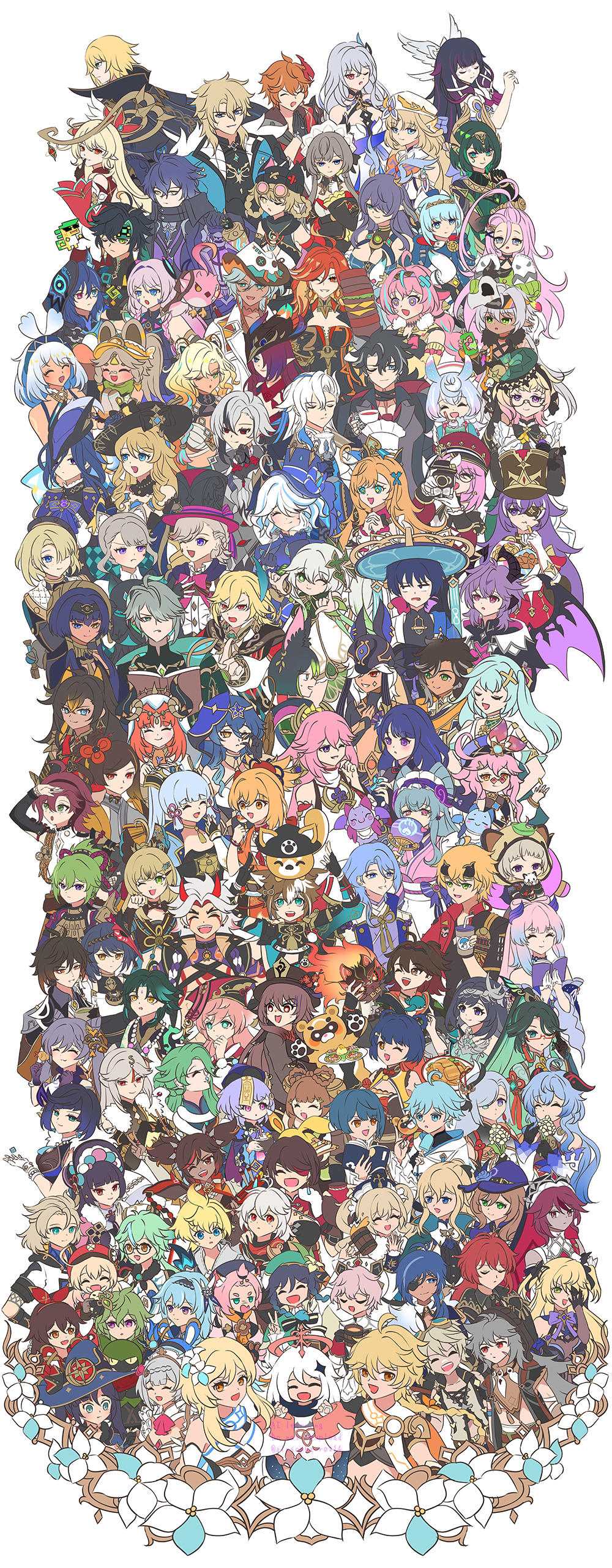 6+boys, 6+girls, absolutely_everyone, absurdres, aether_(genshin_impact), ahoge, aino_(genshin_impact), ajaw_(genshin_impact)