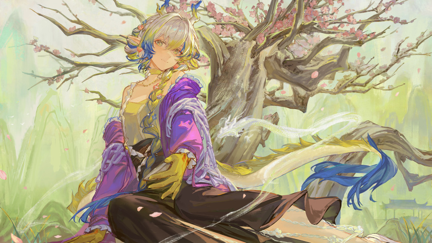 1girl, arknights, braid, choker, closed_mouth, colored_extremities, colored_skin, dragon_girl