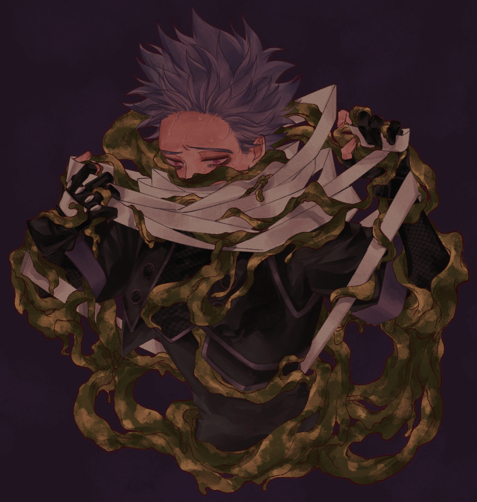 1boy, bags_under_eyes, black_jacket, boku_no_hero_academia, commentary_request, cropped_torso, fingerless_gloves, fingernails
