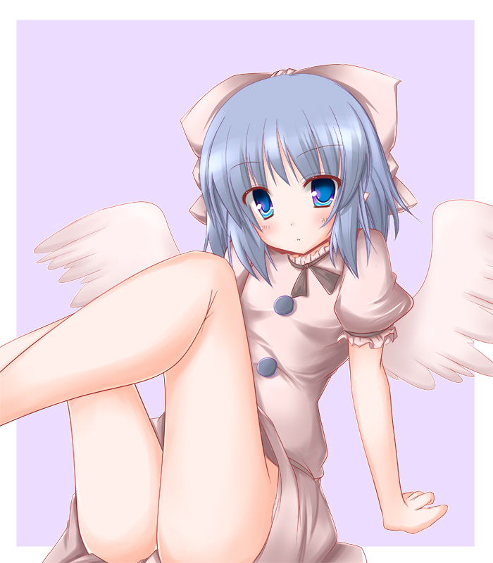 bare_legs, blue_eyes, blue_hair, bow, gorujitai, hair_bow, hair_ribbon, legs