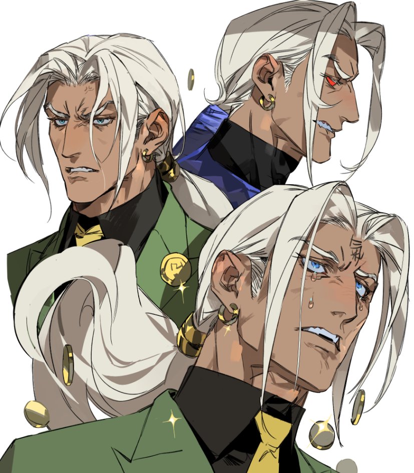 1boy, biting_own_lip, black_shirt, blue_eyes, coin, crying, earrings, eyelashes