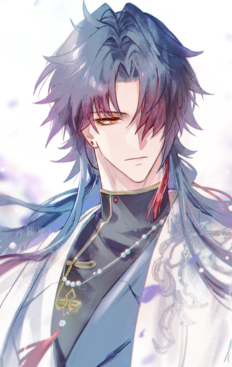 1boy, black_shirt, blade_(good_me)_(honkai:_star_rail), blade_(honkai:_star_rail), chen_li, chinese_commentary, closed_mouth, commentary_request