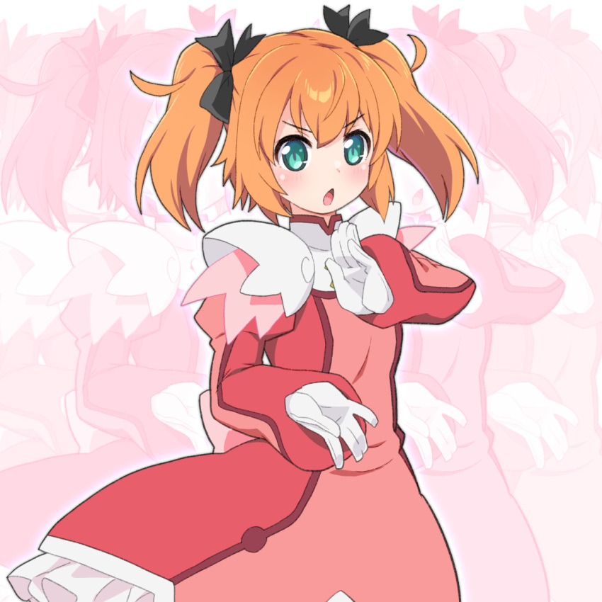 1girl, :o, afterimage, back_bow, black_ribbon, blush, bow, breasts