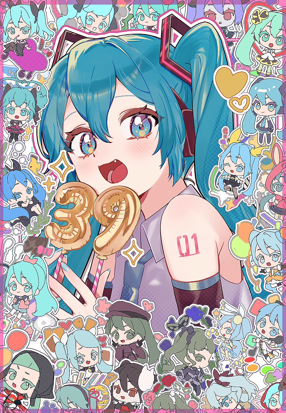 +_+, 39, 6+girls, :3, :d, ;d, ahoge, bare_shoulders