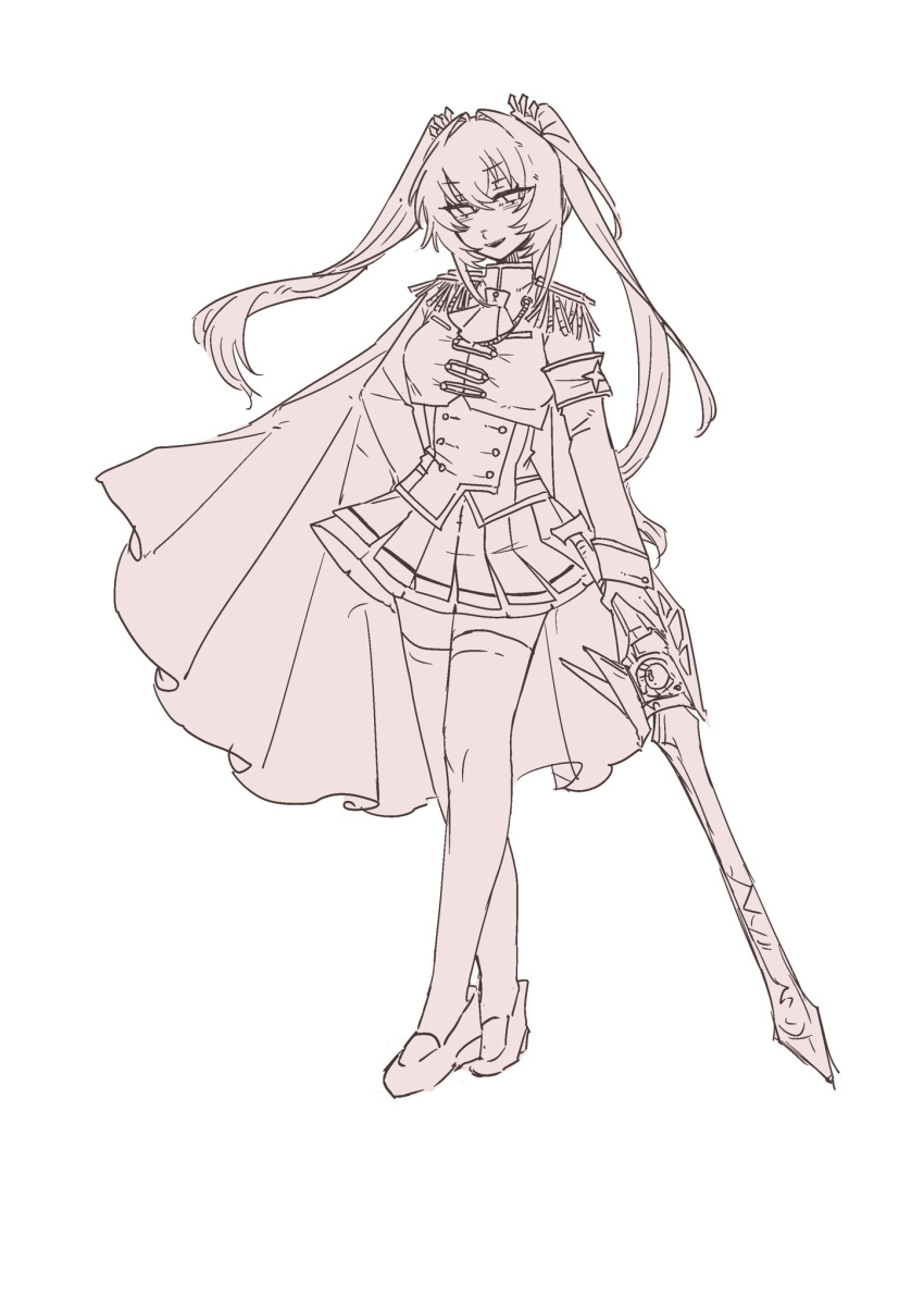 1girl, altea_alessandrini, arm_at_side, ascot, assault_lily, buttons, cape, chinese_commentary