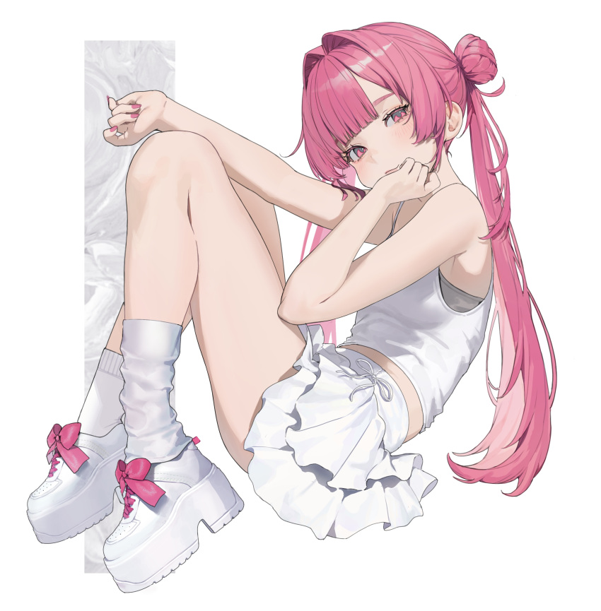 1girl, absurdres, blunt_bangs, blush, bow, bra, camisole, closed_mouth