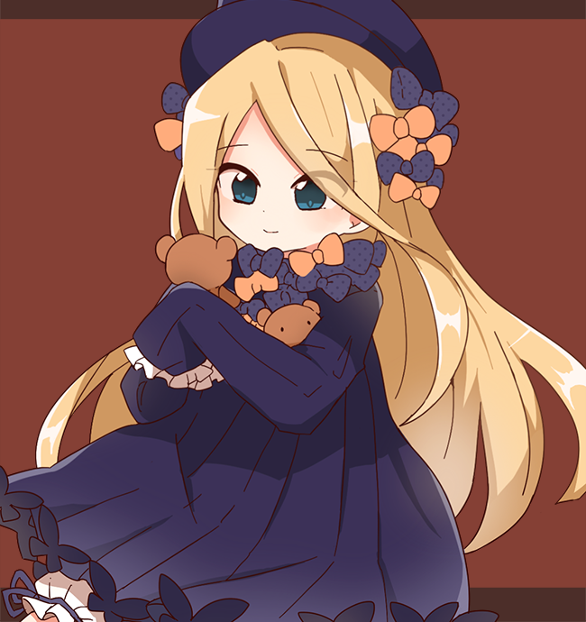 1girl, abigail_williams_(fate), abigail_williams_(first_ascension)_(fate), black_dress, black_hat, blonde_hair, blue_eyes, bow