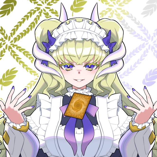 1girl, black_dress, breasts, card, dragon_girl, dragon_horns, dress, duel_monster