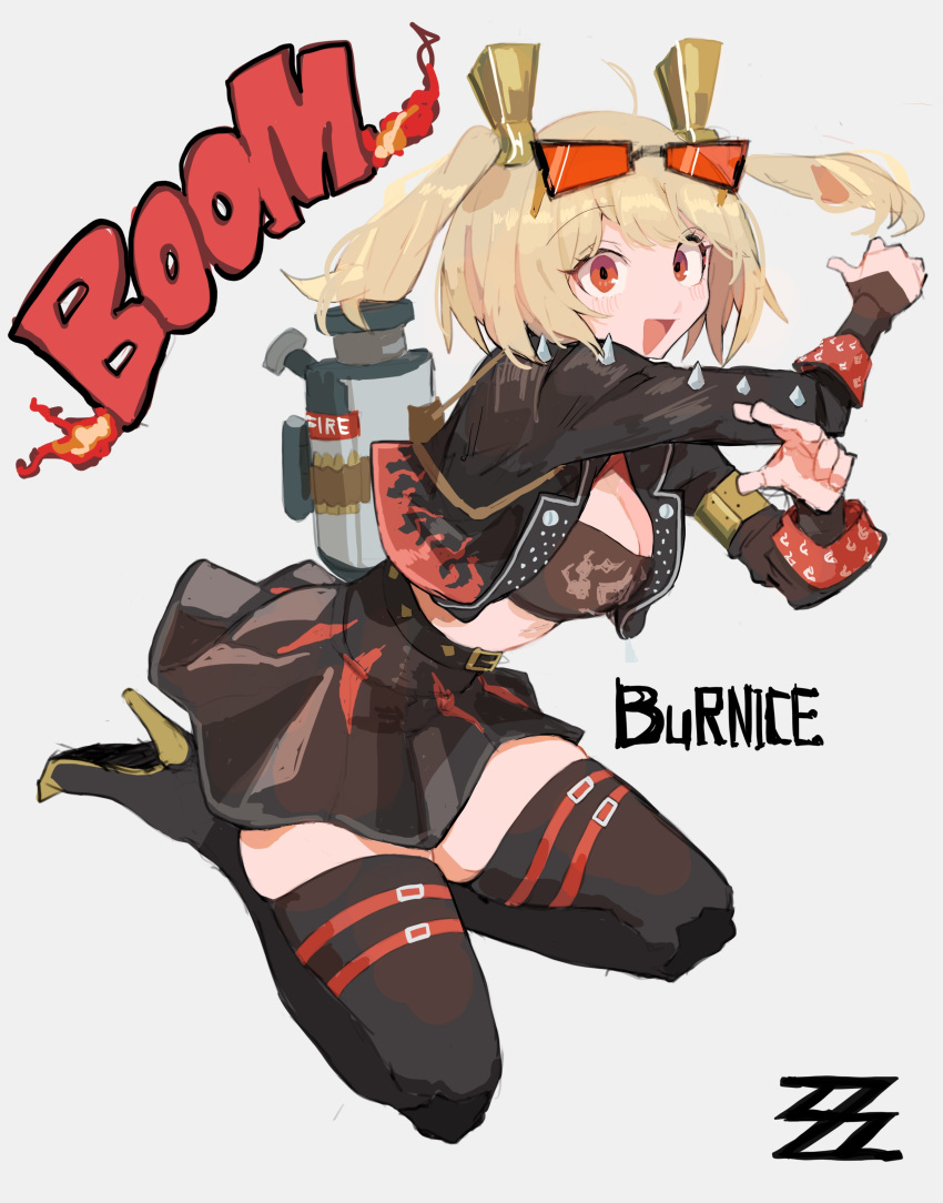 1girl, absurdres, black_gloves, black_jacket, black_shoes, black_skirt, black_thighhighs, black_tube_top