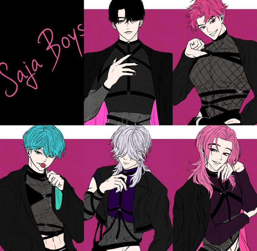 5boys, abby_(kpop_demon_hunters), aqua_eyes, aqua_hair, baby_(kpop_demon_hunters), bad_id, bad_twitter_id, black_hair