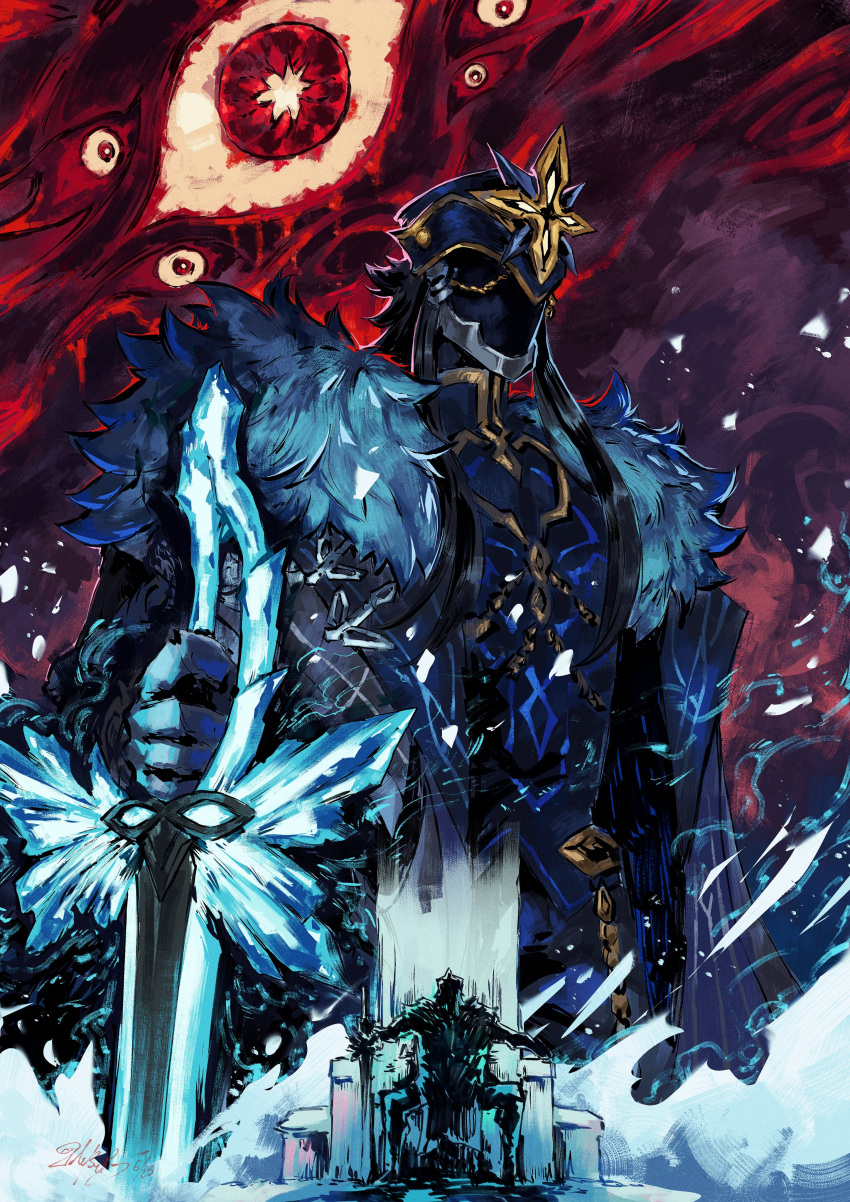 1boy, absurdres, armor, black_helm, black_helmet, capitano_(genshin_impact), faceless, faceless_male