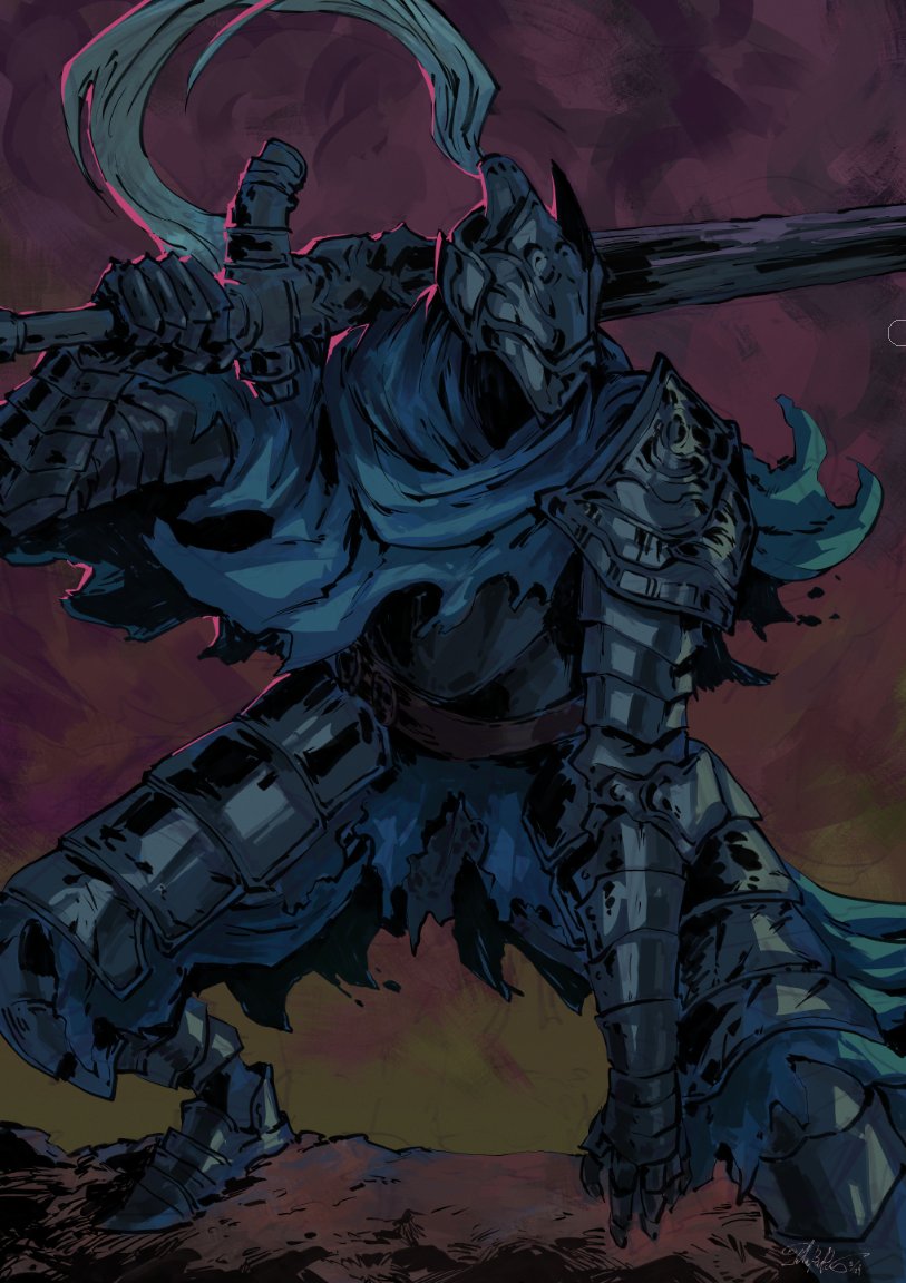 1boy, armor, artorias_the_abysswalker, blue_cloak, cape, cloak, dark_souls_(series), dark_souls_i