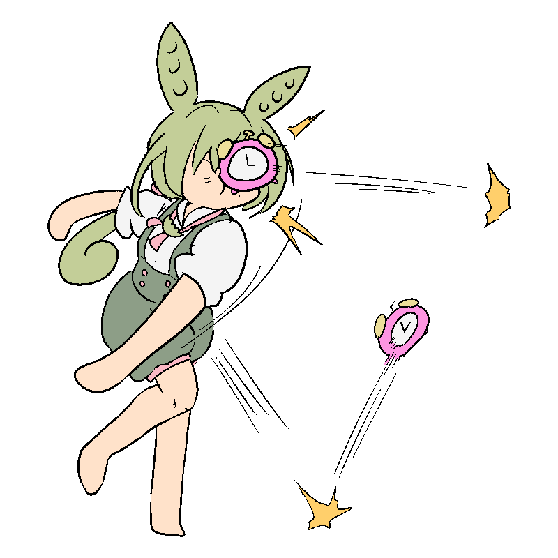 1girl, alarm_clock, analog_clock, barefoot, bow, bowtie, clock, commentary_request