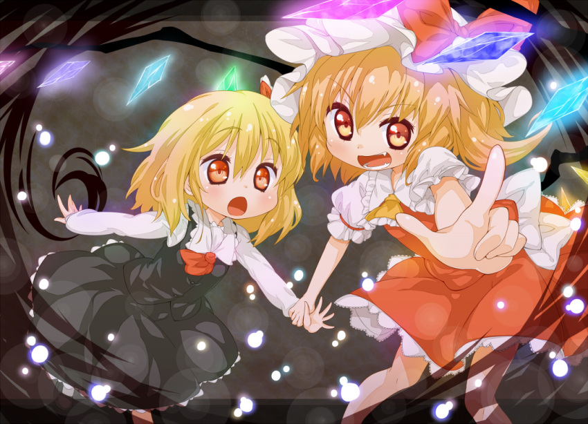 arm_grab, ascot, bad_id, black_dress, blonde_hair, child, dress, fangs