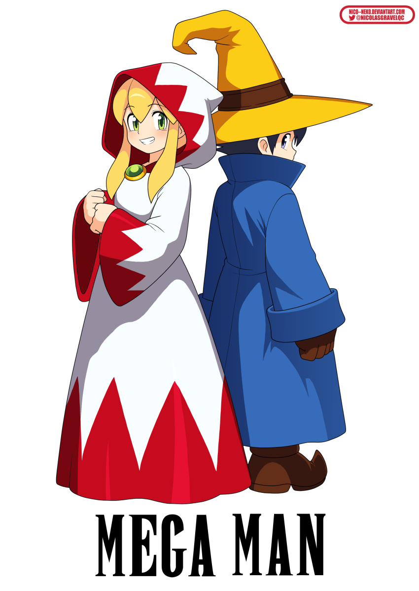 1boy, 1girl, absurdres, back-to-back, black_hair, black_mage_(final_fantasy), black_mage_(final_fantasy)_(cosplay), blonde_hair