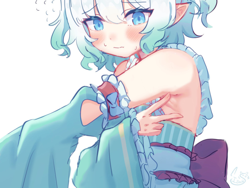 1girl, aqua_sleeves, armpit_crease, armpit_focus, armpits, black_bow, blue_eyes, blush