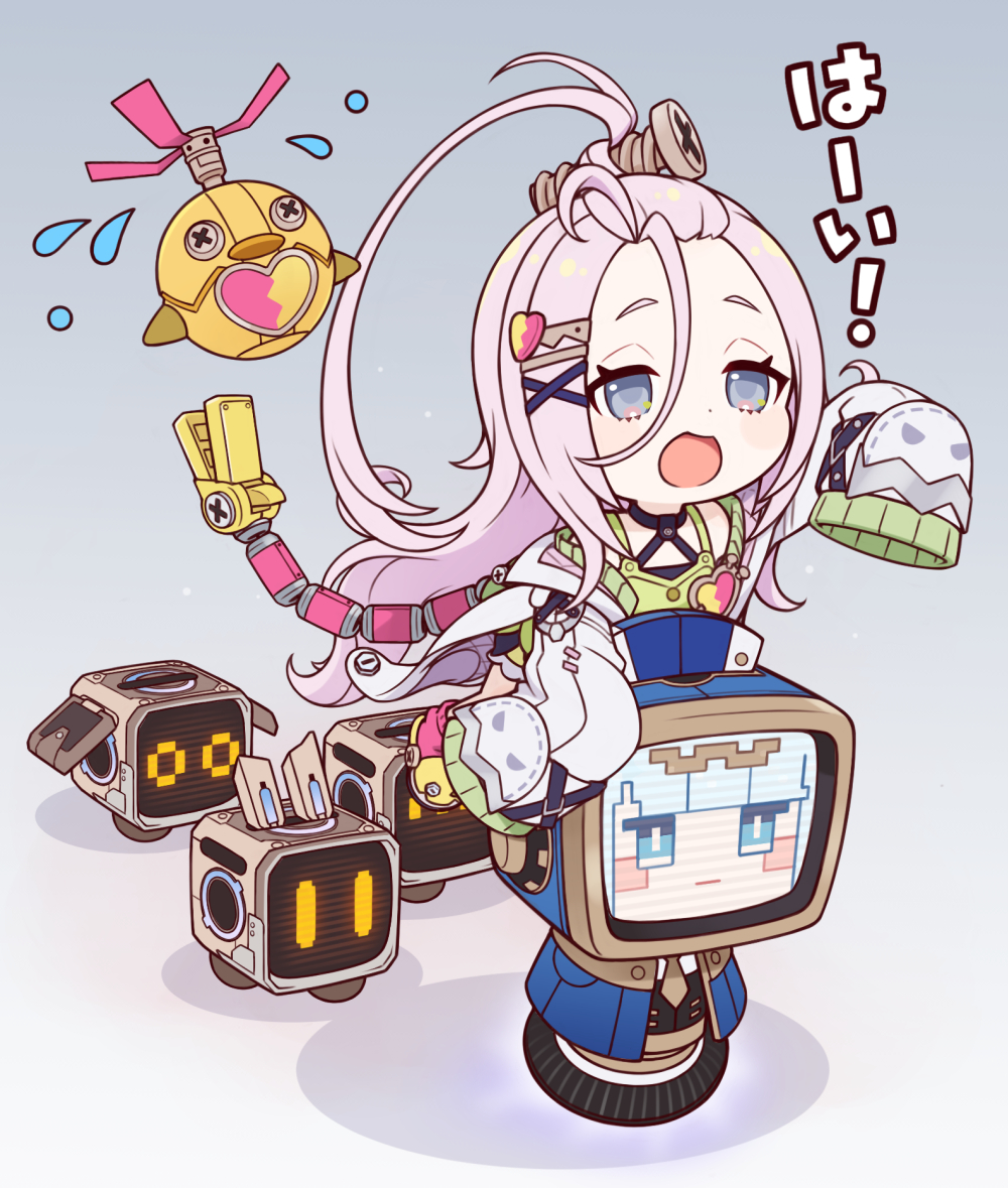 1girl, :d, ahoge, aino_(genshin_impact), arm_up, bangs_pinned_back, birgitta_(genshin_impact), black_choker