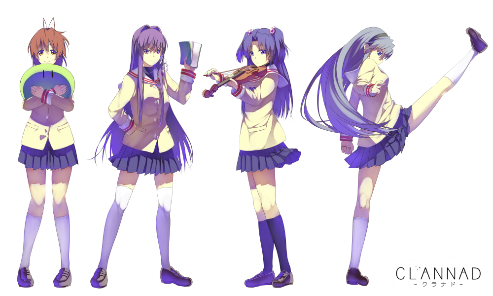 bad_id, blue_eyes, blue_hair, book, brown_eyes, brown_hair, clannad, dango_daikazoku
