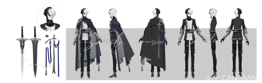 absurdres, aiguillette, armor, arms_at_sides, belt, belt_collar, black_cloak, black_collar