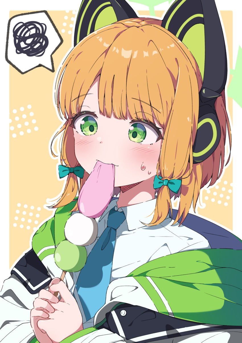 1girl, absurdres, animal_ear_headphones, animal_ears, blonde_hair, blue_archive, blue_necktie, blush