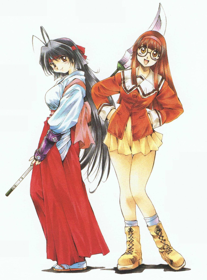 ahoge, glasses, hakama, highres, inoue_sora, japanese_clothes, kiribayashi_azumi, kote