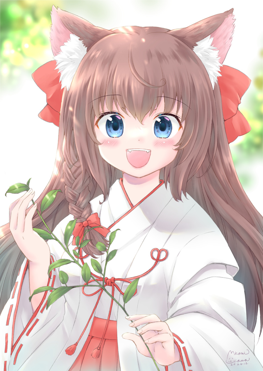 1girl, absurdres, animal_ear_fluff, animal_ears, aqua_eyes, blush, braid, brown_hair