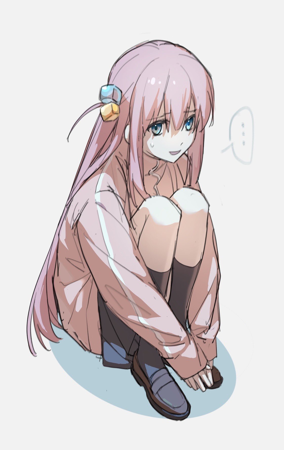 ..., 1girl, black_socks, blue_eyes, bocchi_the_rock!, cube_hair_ornament, full_body, gotoh_hitori