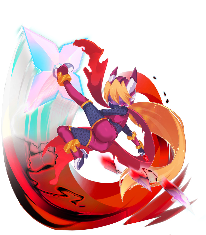 1girl, absurdres, aizeis, alternate_costume, alternate_eye_color, assault_visor, attack, attack_trail