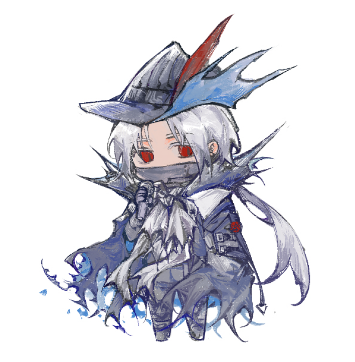 1boy, arknights, black_cape, black_hat, cape, chibi, chibi_only, chinese_commentary