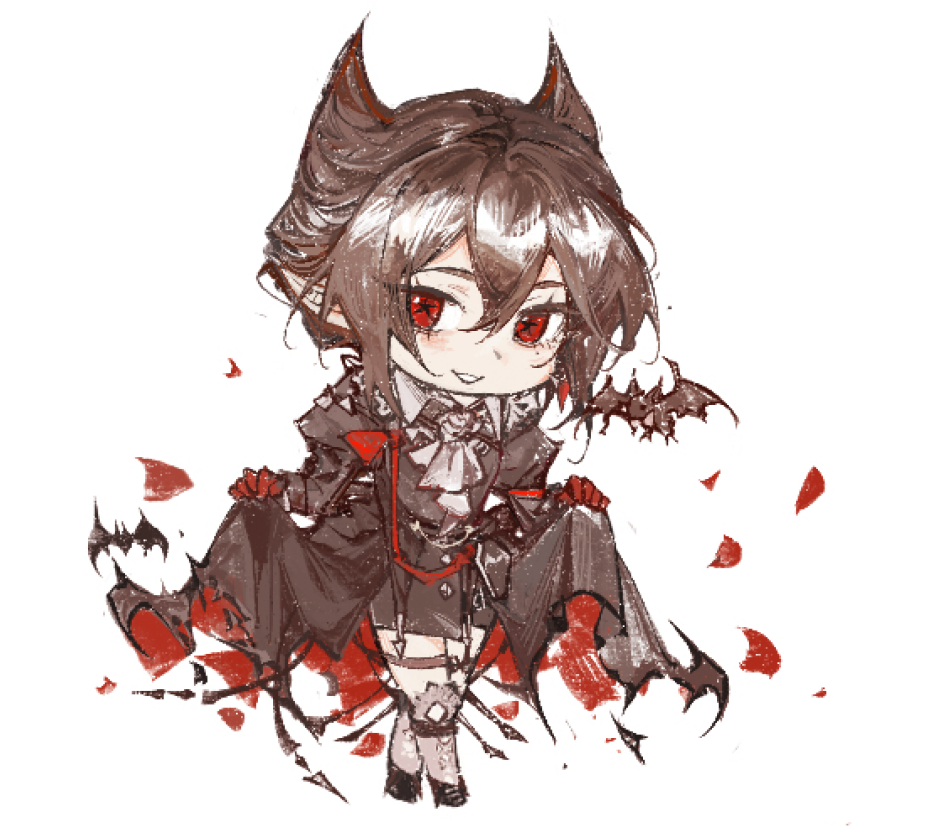 1girl, :d, arknights, ascot, brown_dress, brown_hair, chibi, chibi_only