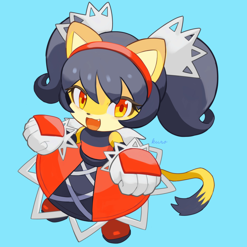1girl, animal_ears, animal_nose, black_hair, blue_background, boots, cat_ears, cat_girl