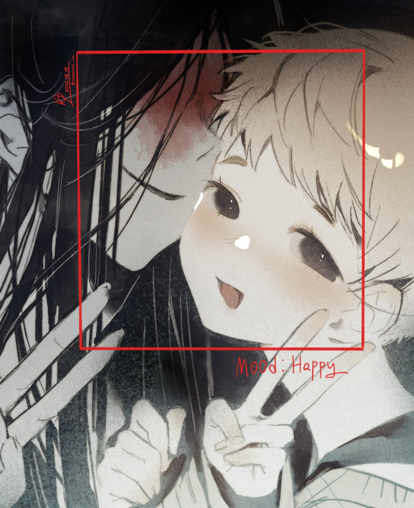 1boy, 1girl, adashino_adami, black_hair, blonde_hair, blood, blood_on_face, brown_eyes