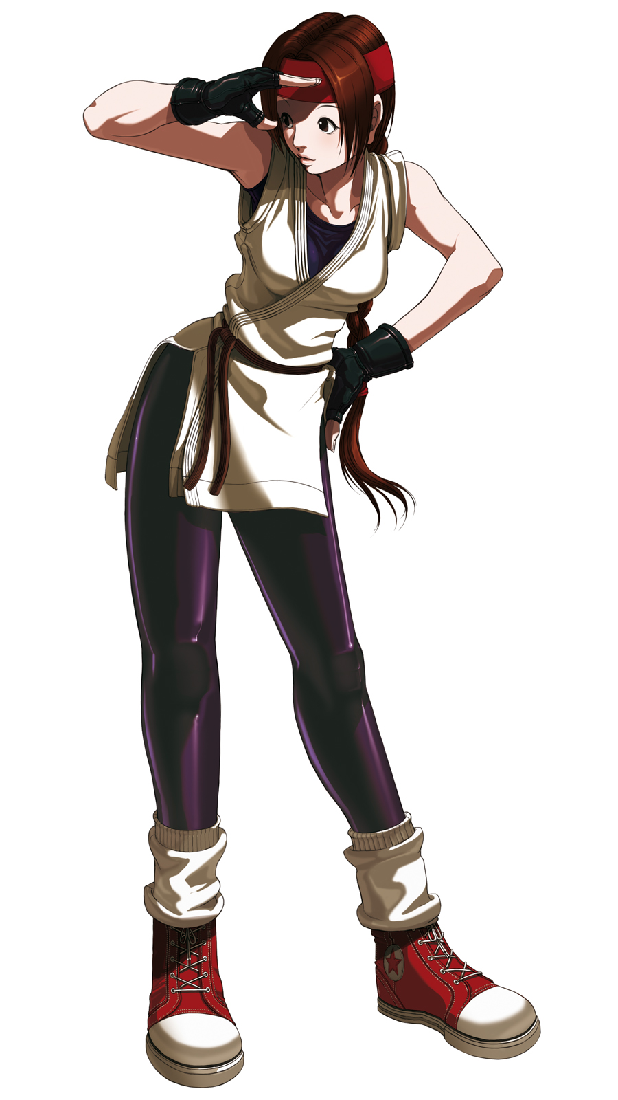 brown_hair, converse, dougi, falcoon, fingerless_gloves, footwear, gloves, headband