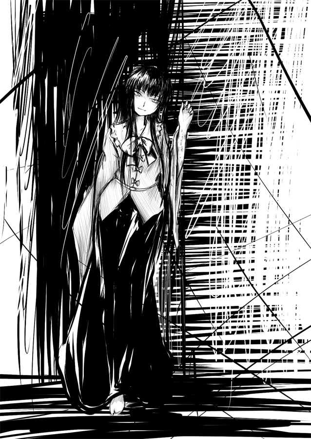 houraisan_kaguya, mazeru_(artist), monochrome, solo, touhou