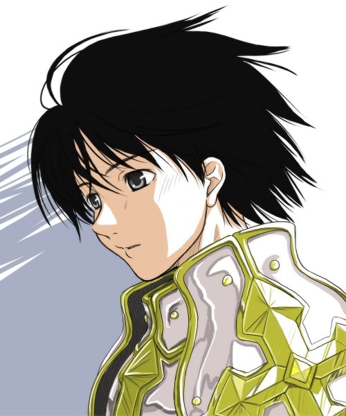1boy, armor, black_hair, commentary_request, cross, expressionless, grey_eyes, looking_afar, lord_knight_(ragnarok_online), male_focus, opencanvas_(medium), parted_lips, pauldrons, ragnarok_online, short_hair, shoulder_armor, solo, tororo_(16763), upper_body, white_background