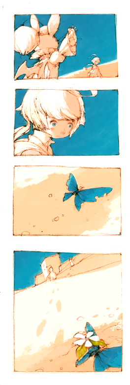blonde_hair, blue_eyes, comic, final_fantasy, final_fantasy_tactics_advance, long_image, marche_radiuju, mizu_kawa, montblanc, moogle, tall_image
