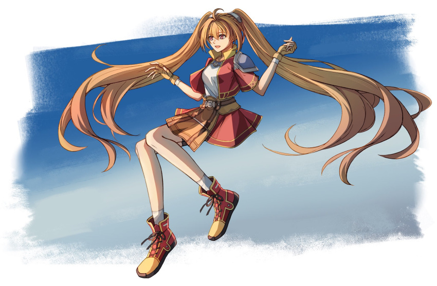 1girl, ahoge, antenna_hair, armor, brown_hair, cropped_jacket, eiyuu_densetsu, english_commentary