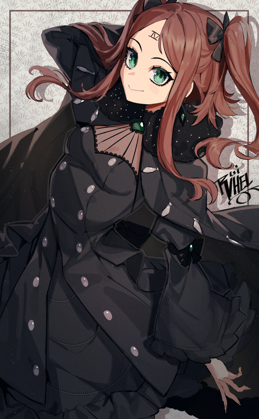 1girl, absurdres, alternate_costume, black_dress, black_jacket, breasts, brown_hair, closed_mouth