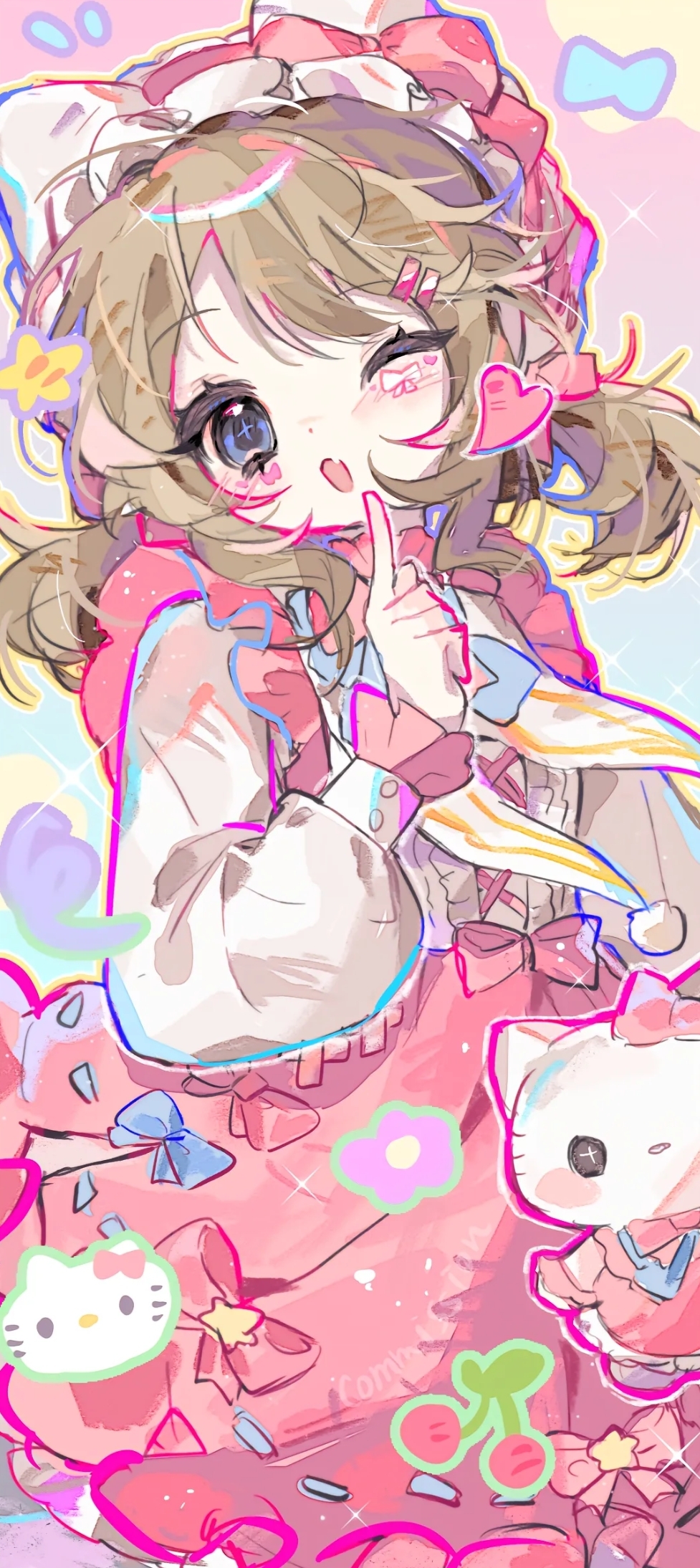 1girl, :d, artist_request, blonde_hair, blue_bow, blue_eyes, blush, bow