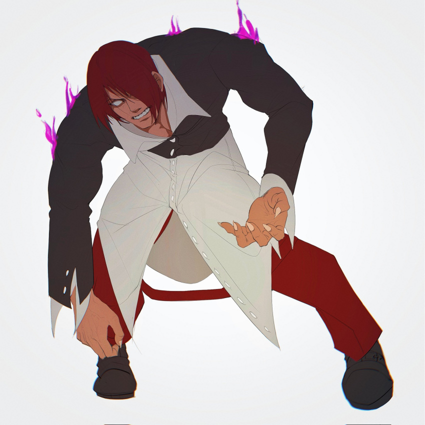 1boy, black_jacket, black_shoes, bondage_pants, clenched_teeth, corrupted_twitter_file, cropped_jacket, fingernails