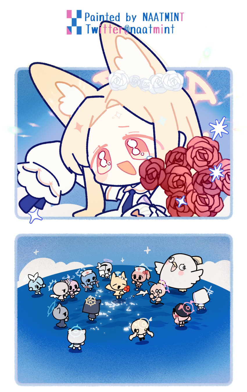 6+girls, animal_ear_fluff, animal_ears, arona_(blue_archive), artist_name, atsuko_(blue_archive), blonde_hair, blue_archive