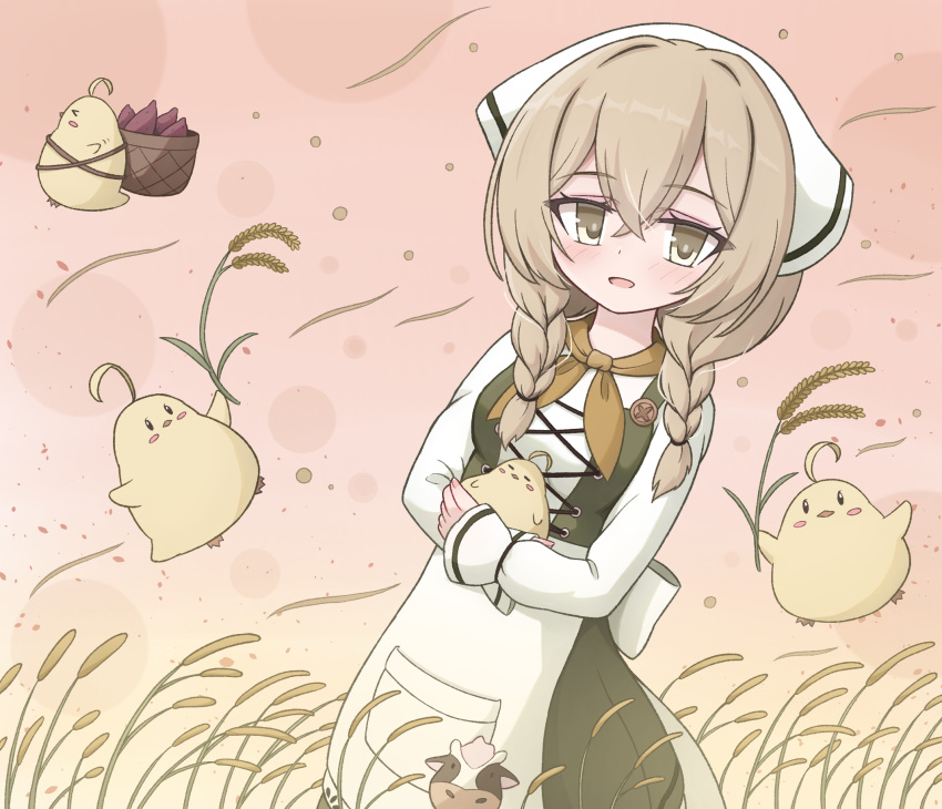 1girl, amerigo_(azur_lane), animal, azur_lane, blonde_hair, braid, crossed_bangs, dvomil