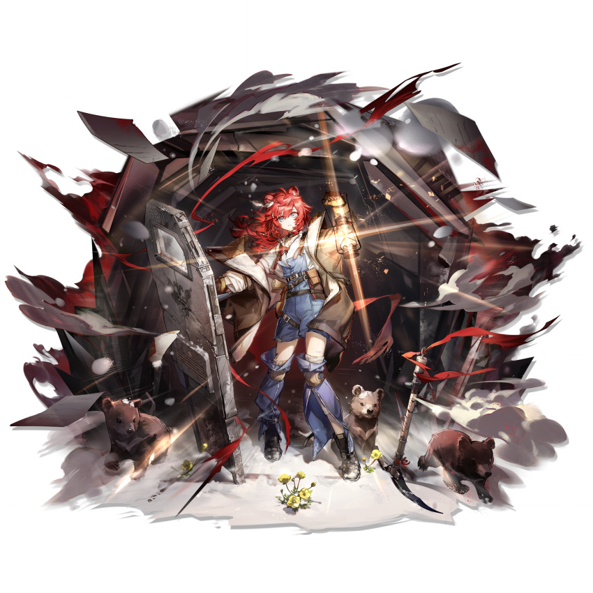 1girl, absurdres, arknights, full_body, highres, holding, holding_shield, looking_at_viewer