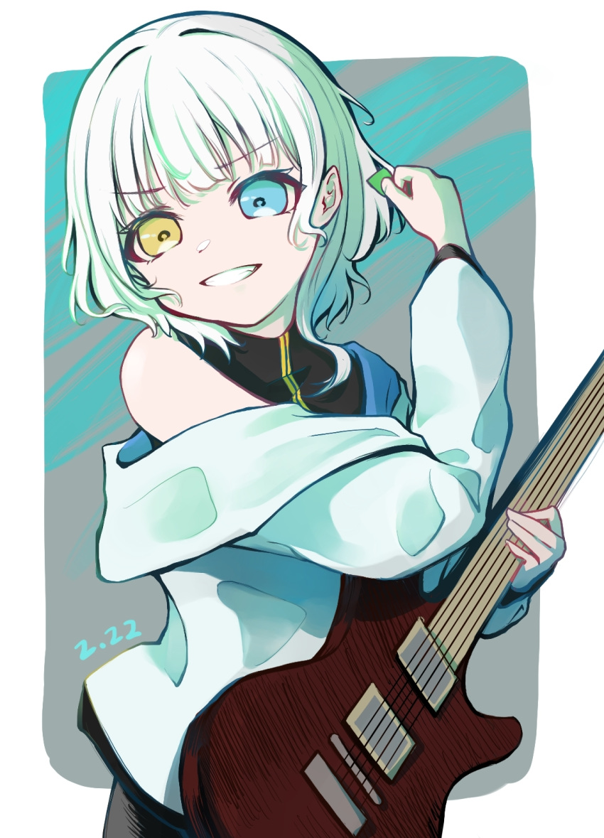 1girl, bang_dream!, bang_dream!_it's_mygo!!!!!, black_shirt, blue_eyes, clenched_teeth, commentary, dated