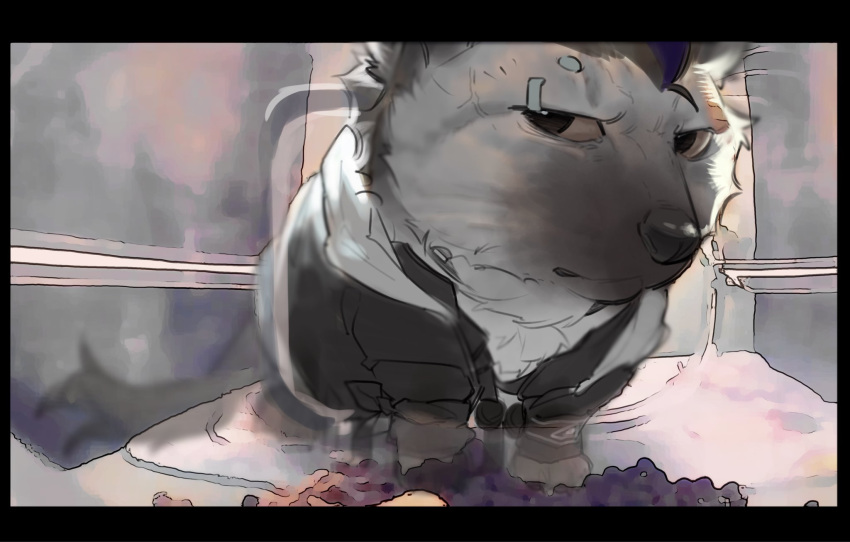 1boy, annoyed, arknights, black_hair, black_jacket, closed_mouth, cosplay, derivative_work