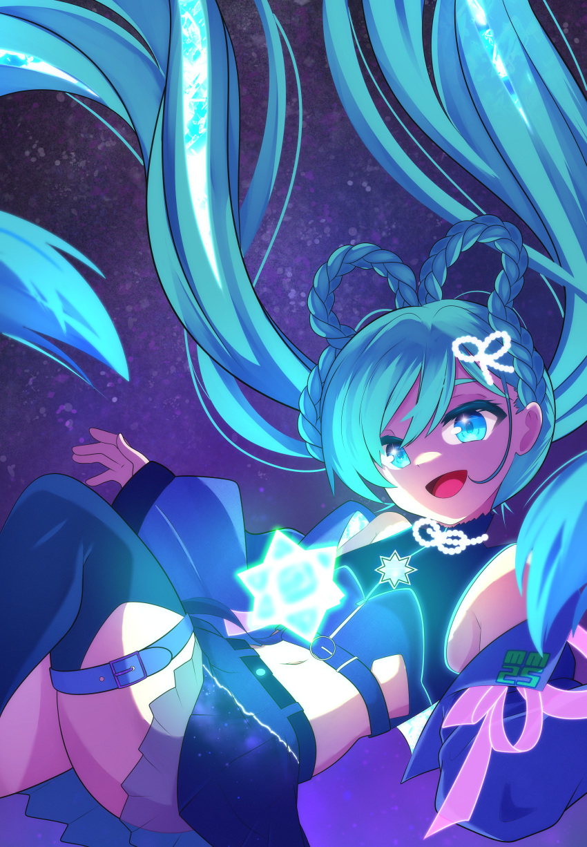 :d, absurdly_long_hair, absurdres, aqua_eyes, aqua_hair, blue_jacket, blue_thighhighs, braid