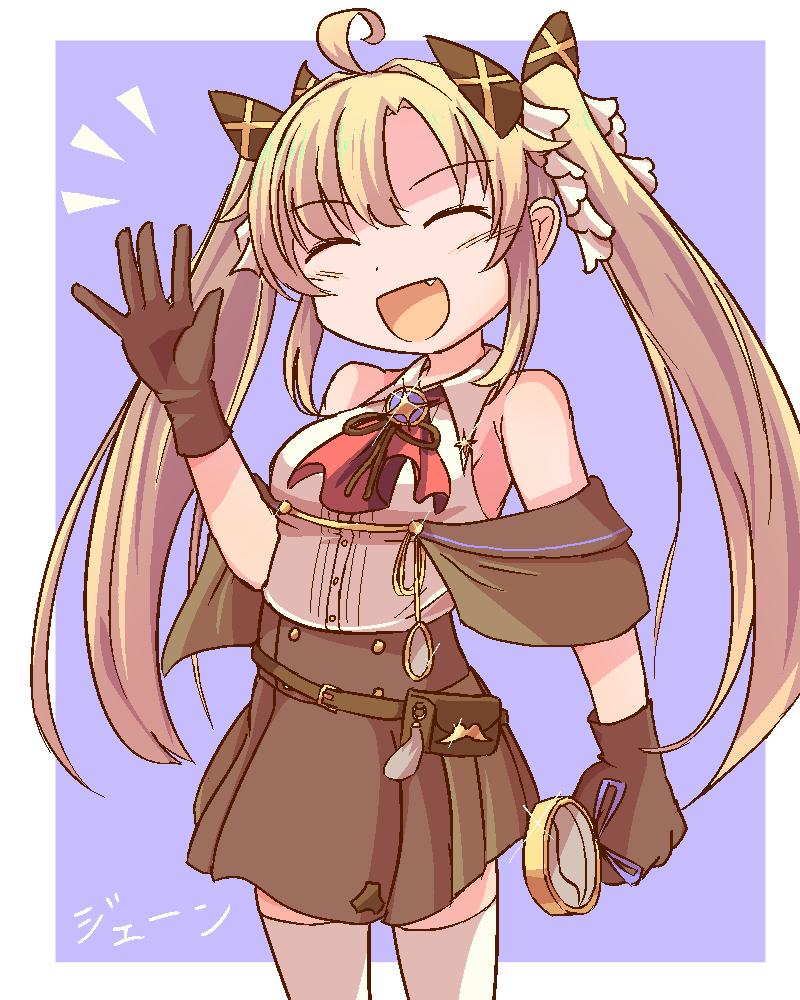 1girl, :d, ahoge, ascot, blonde_hair, bow, breasts, brown_bow