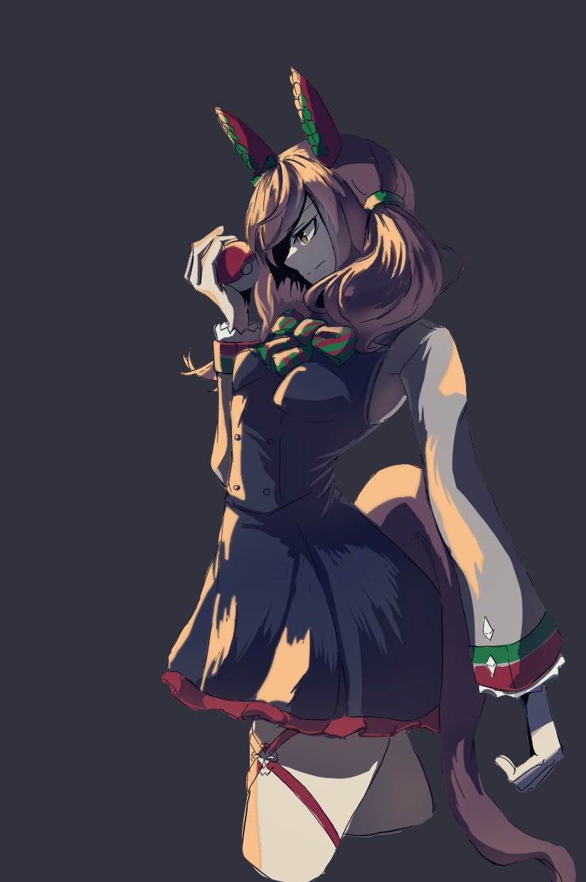 1girl, animal_ears, black_dress, bow, bowtie, breasts, brown_eyes, brown_hair